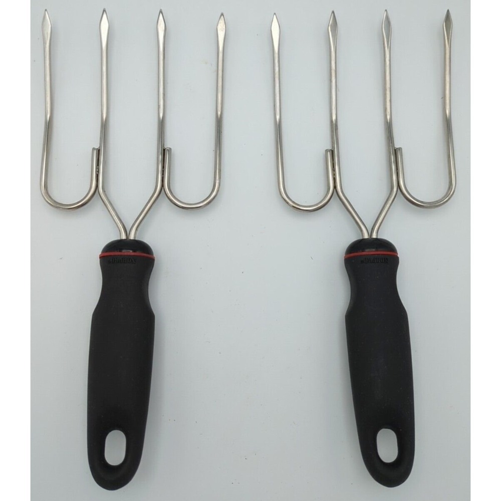 Stainless Meat Forks Set of 2 Norpro 4 Prong Poultry Ham Lifter 9" GripEZ Handle